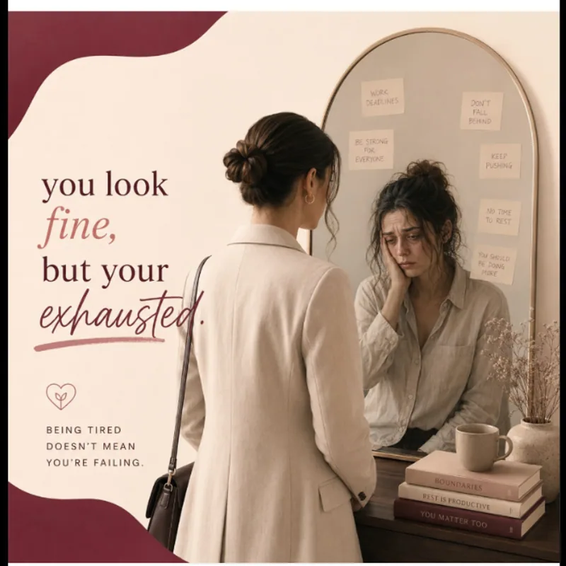 Clear Moon Therapy post on burnout — you look fine, but you're exhausted; being tired doesn't mean you're failing
