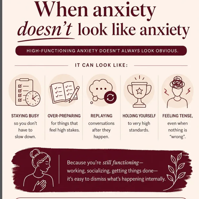 Clear Moon Therapy post on what high-functioning anxiety can look like when it doesn't look like anxiety